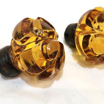 Lot #27 Pair of antique Amber glass Door knobs