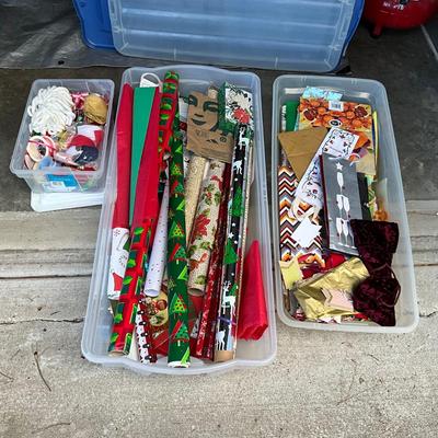 G2011 Lot of Three Tubs of Christmas / Holiday Wrapping Gift paper