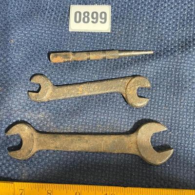 2 vintage wrenches and a nail set