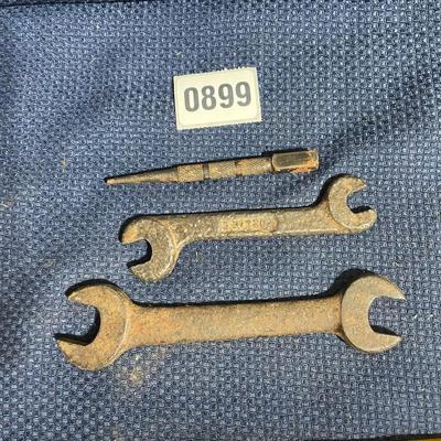 2 vintage wrenches and a nail set