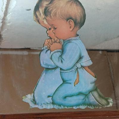 Vintage draw string musical mirrored praying kids wall art can be Personalized.