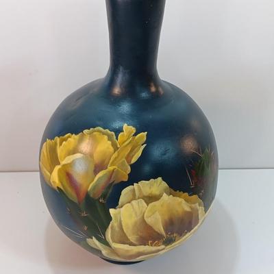 Antique Cactus bloom clay vase signed Etta Ford 83'