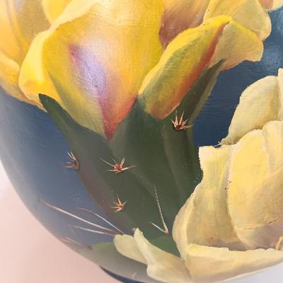 Antique Cactus bloom clay vase signed Etta Ford 83'