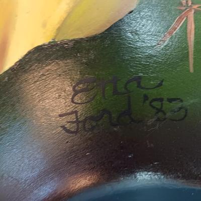 Antique Cactus bloom clay vase signed Etta Ford 83'