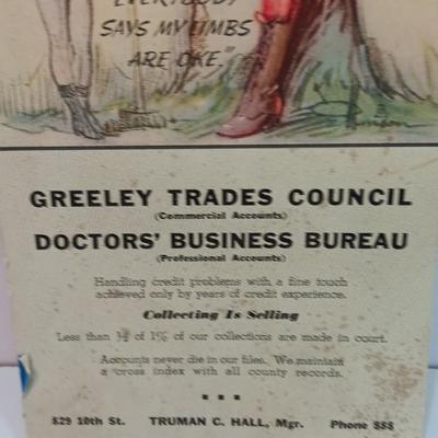 GREELEY COLORADO Vintage 1949 Pin Up Advertising Ephemera