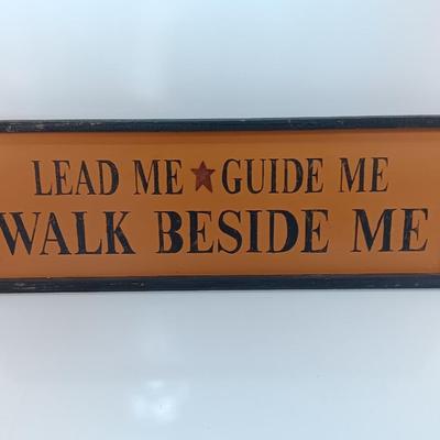 Wooden wall hanging artwork Lead me Guide me walk beside me with metal star emblem