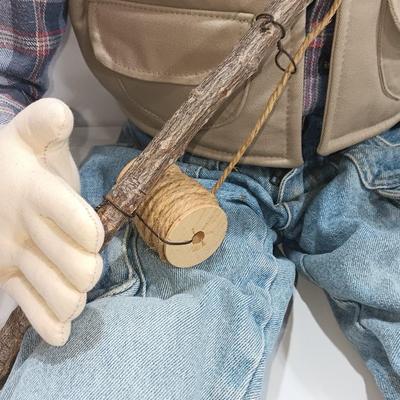 Handmade Grandpa Fisherman complete with pole and string of trout! Flies on his vest and hat