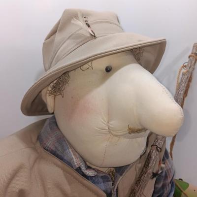 Handmade Grandpa Fisherman complete with pole and string of trout! Flies on his vest and hat