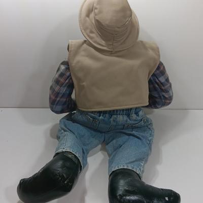 Handmade Grandpa Fisherman complete with pole and string of trout! Flies on his vest and hat