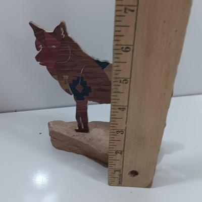 Southwestern metal Wolf and Lizard mounted on Sandstone