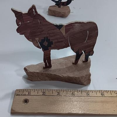 Southwestern metal Wolf and Lizard mounted on Sandstone