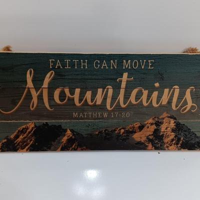 Wooden wall art - wooden Jesus - and Faith can move Mountains. Matthew 17:20