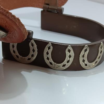 Brown Spurs Men's, Bottle Opener, with Horseshoe Motif with Weaver leather straps LIKE NEW!