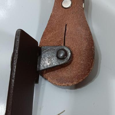 Brown Spurs Men's, Bottle Opener, with Horseshoe Motif with Weaver leather straps LIKE NEW!