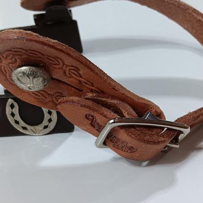 Brown Spurs Men's, Bottle Opener, with Horseshoe Motif with Weaver leather straps LIKE NEW!