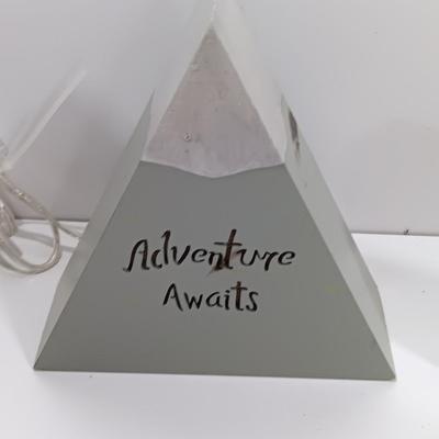 Adventure awaits! wooden accent light, and a Save for your next Adventure glass front wood framed fund bank