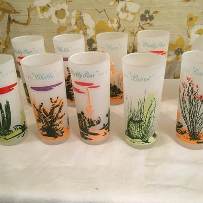 Vintage glass cacti pitcher and glasses