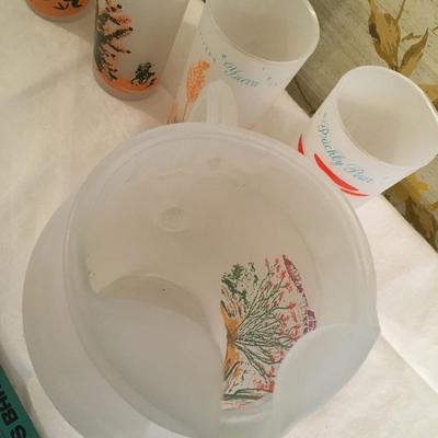Vintage glass cacti pitcher and glasses