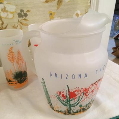 Vintage glass cacti pitcher and glasses