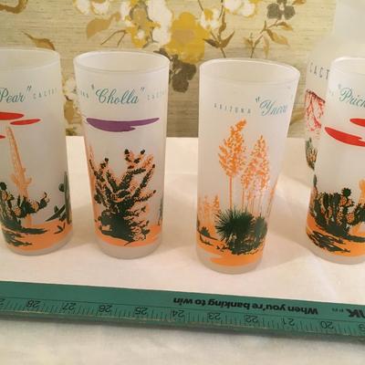 Vintage glass cacti pitcher and glasses