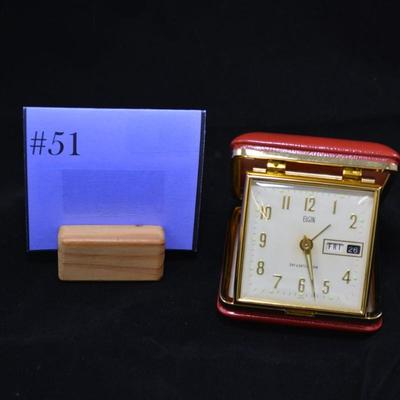 Vintage ELGIN Wind-Up Travel Alarm Clock with Day/Date