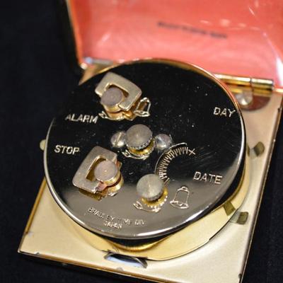 Vintage ELGIN Wind-Up Travel Alarm Clock with Day/Date