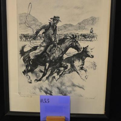 "Heading Him Off" Lithograph Print, R.H. Palenoke 15x12