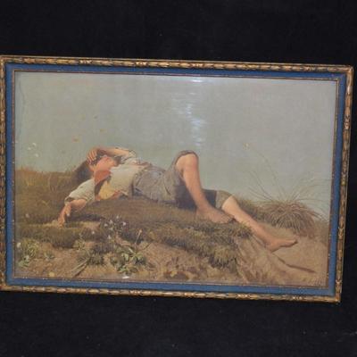 Antique Framed Franz Seraph Von Lenbach Shepherd Boy Print 12.75x8.75