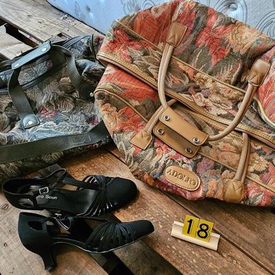 Two luggage satchels, 1 pair of Laura Scott shoes size 7.5 Med.