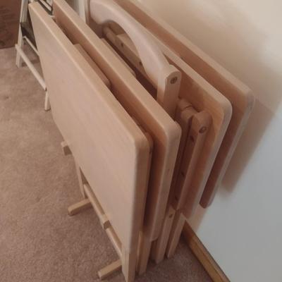 Set of Four Solid Wood TV Trays with Stand