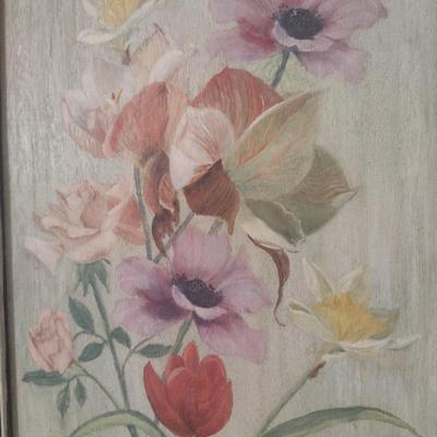 Framed Art Floral Theme on Wood Canvas