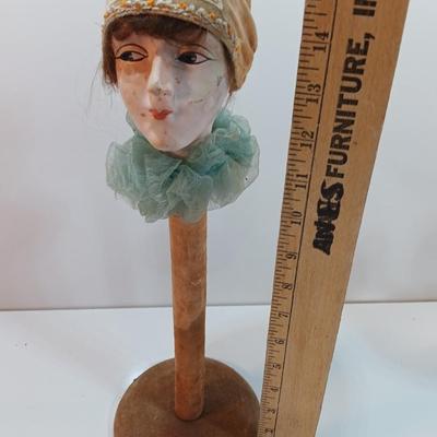 Vintage Side Eye Woman Head Wig/ Hat Stand With felt covered base. "Check your Hat Please"