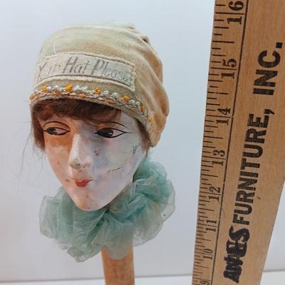 Vintage Side Eye Woman Head Wig/ Hat Stand With felt covered base. "Check your Hat Please"