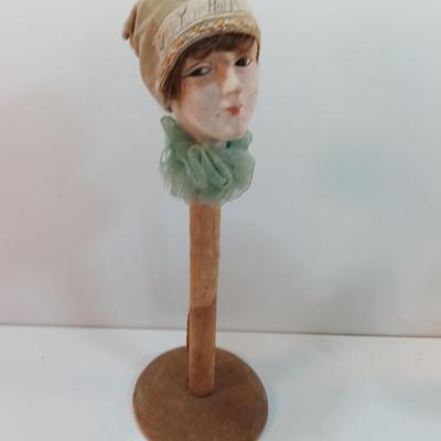 Vintage Side Eye Woman Head Wig/ Hat Stand With felt covered base. "Check your Hat Please"