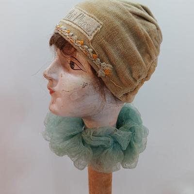 Vintage Side Eye Woman Head Wig/ Hat Stand With felt covered base. "Check your Hat Please"