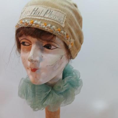 Vintage Side Eye Woman Head Wig/ Hat Stand With felt covered base. "Check your Hat Please"