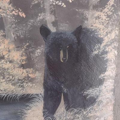 Painted Slate Tile Black Bear Signed by Artist