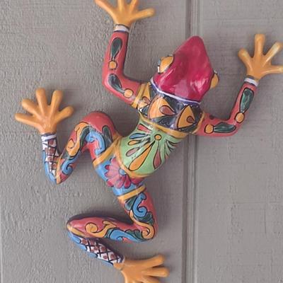 Mexican Hand Painted Terracotta Frog Wall Art