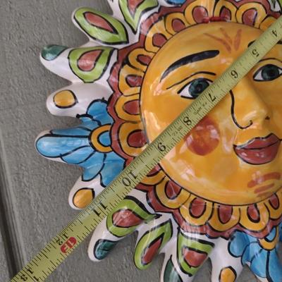 Mexican Hand Painted Terracotta Sun Face Wall Art