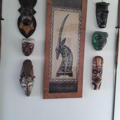 African Masks and Spear 