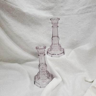 Pressed Glass Candlesticks - Sun purpled