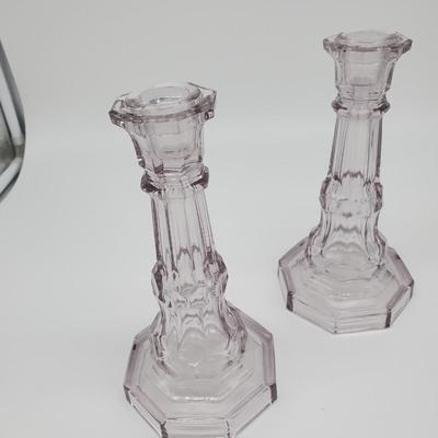 Pressed Glass Candlesticks - Sun purpled