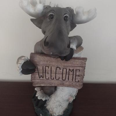 Whimsical Resin Moose Welcome Statuette