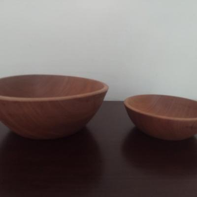 Pair of Hand Turned Cherry Wood Bowls Signed by Artist