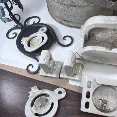 Galvanized farm picking  buckets 1950s porcelain bathroom fixtures