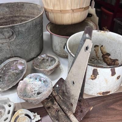 Galvanized farm picking  buckets 1950s porcelain bathroom fixtures