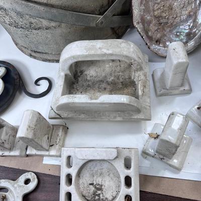 Galvanized farm picking  buckets 1950s porcelain bathroom fixtures