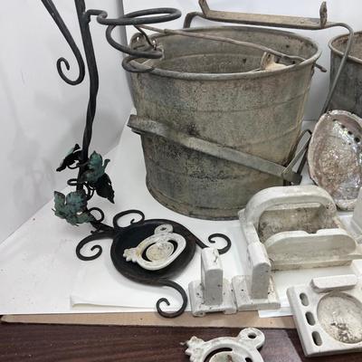 Galvanized farm picking  buckets 1950s porcelain bathroom fixtures