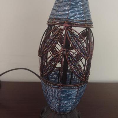 Glass Beaded and Metal Wire Floral Design Table Lamp