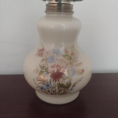 Beige Glass Floral Print Oil Lamp